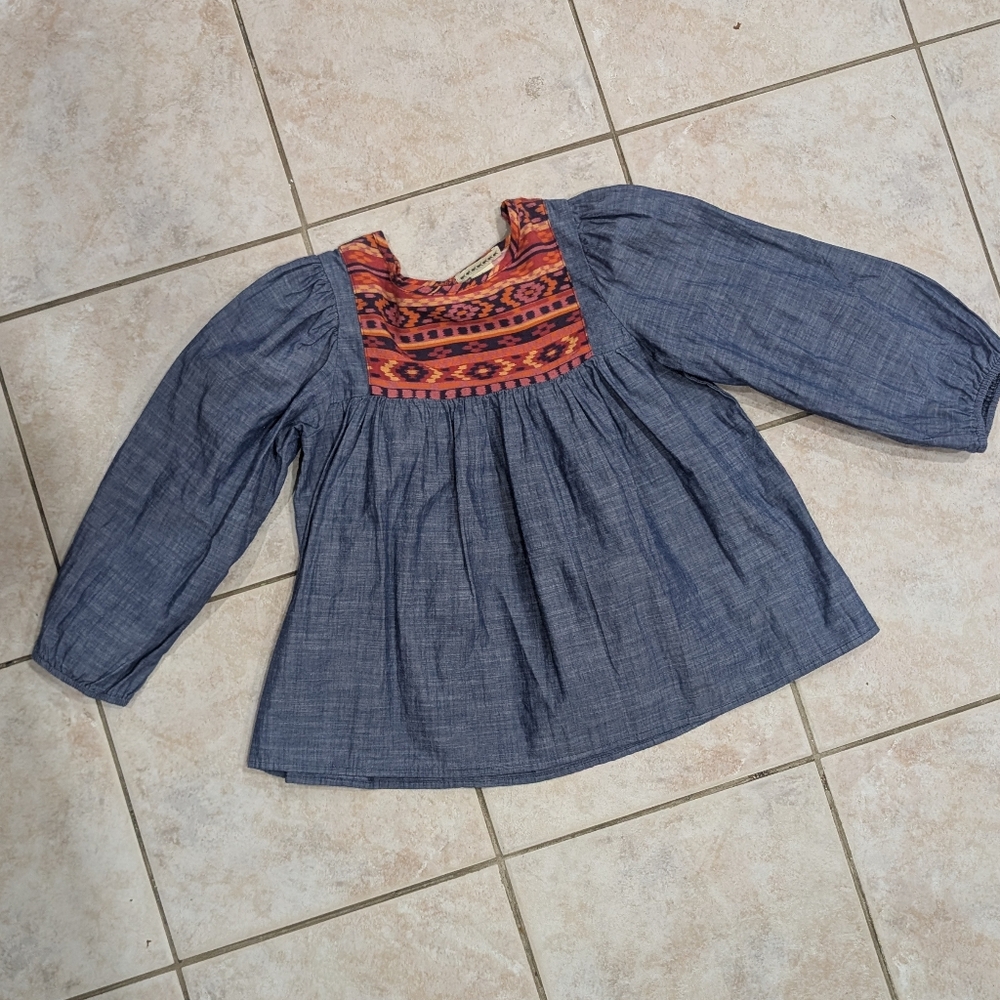 ANTHEM OF THE ANTS girls chambray peasant top.  Size 10